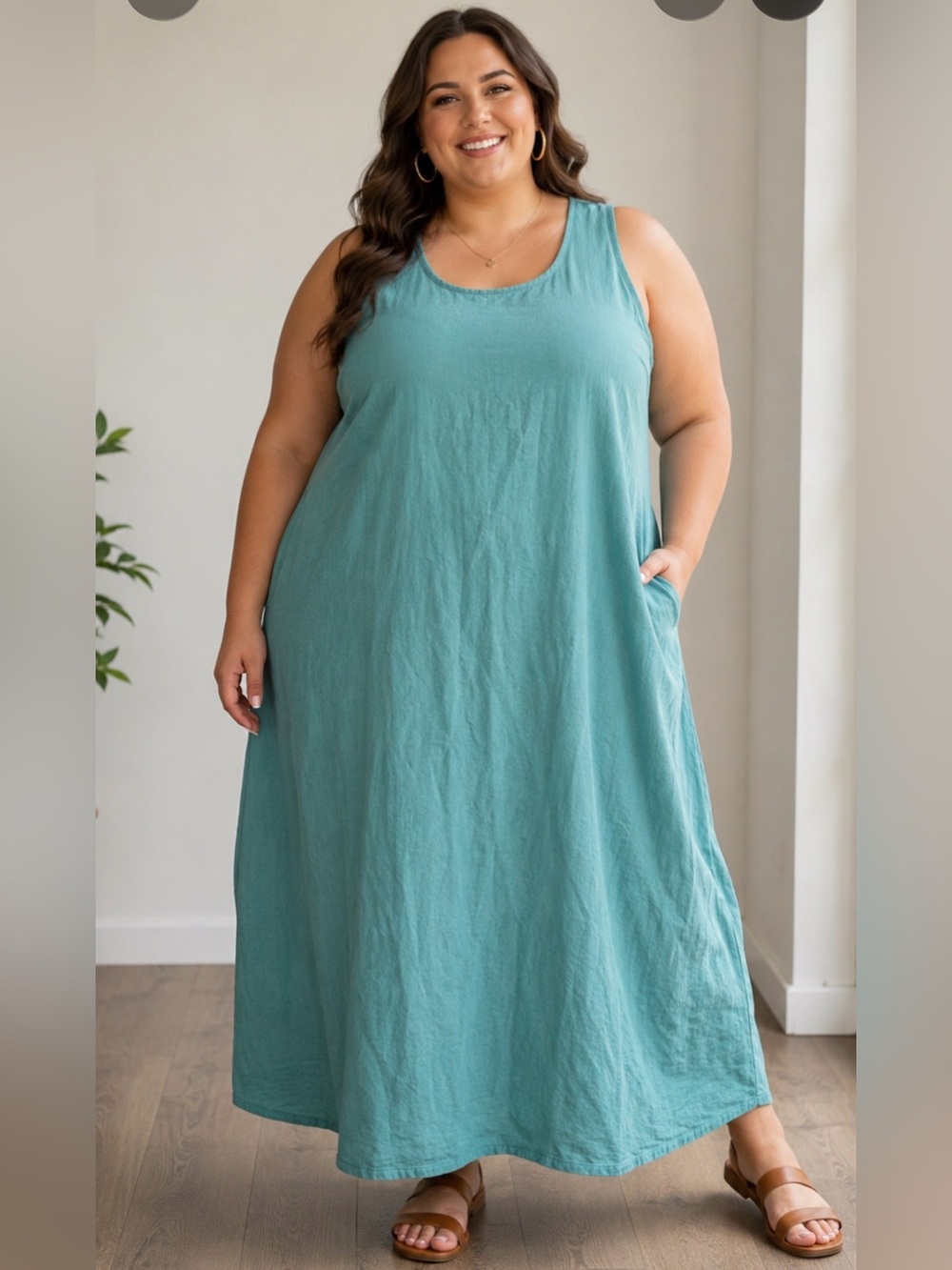 Nordstrom Plus Size 3X Green Linen Halter Neck Shift Dress
